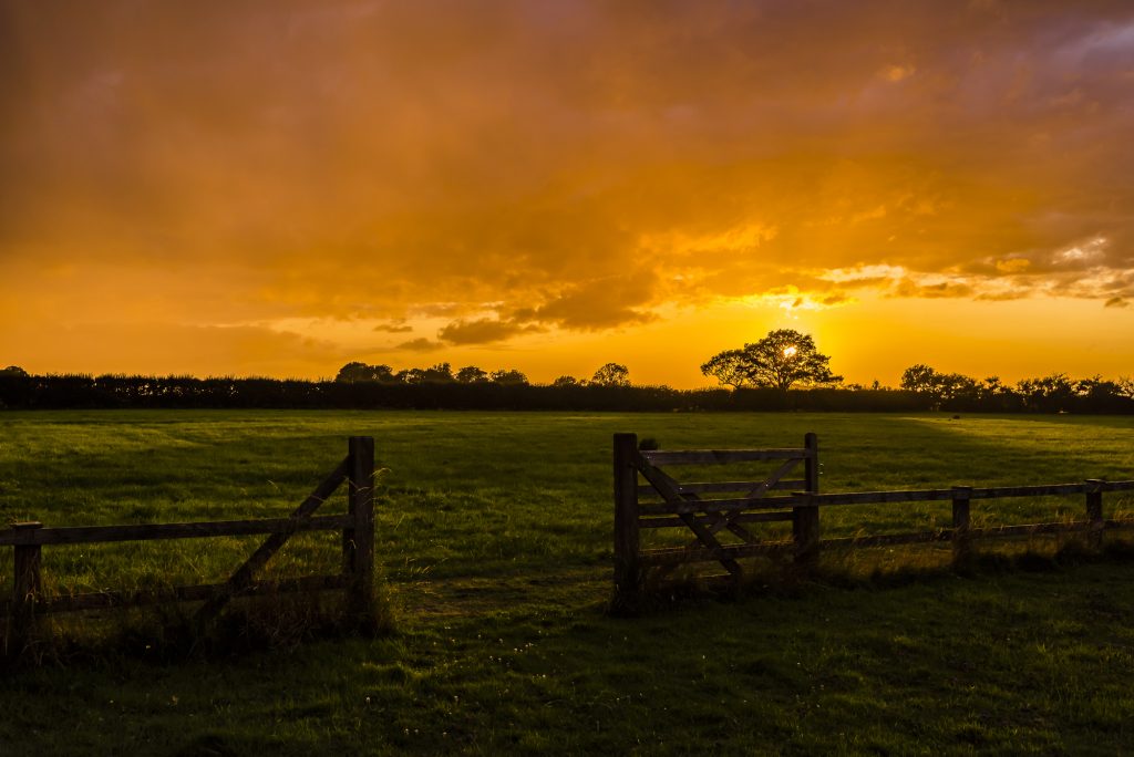Orange skies of a summer sunset near Aldeburgh in Suffolk