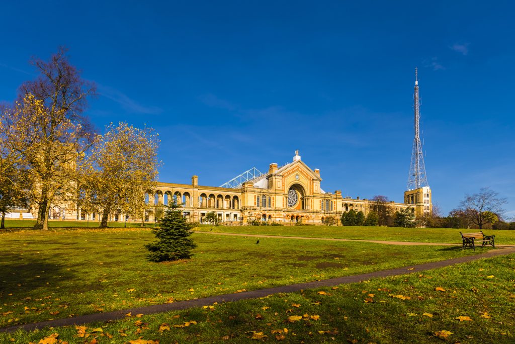 Sunny autumn morning over Alexandra Palace, near Muswell Hill, London