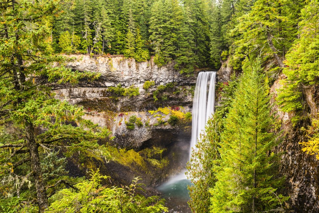 Autumn at Brandywine Falls and the Cheakamus River, in the Rocky Mountains, near Whistler, British Columbia, Canada