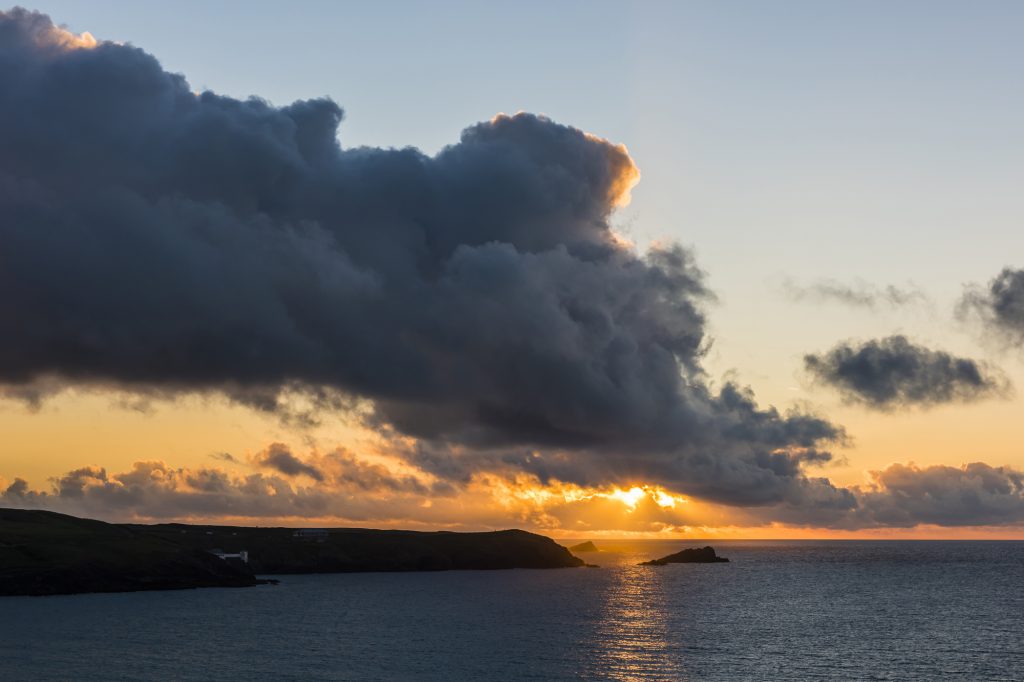 Autumn sunset over Fistral Beach, near Newquay, Cornwall
