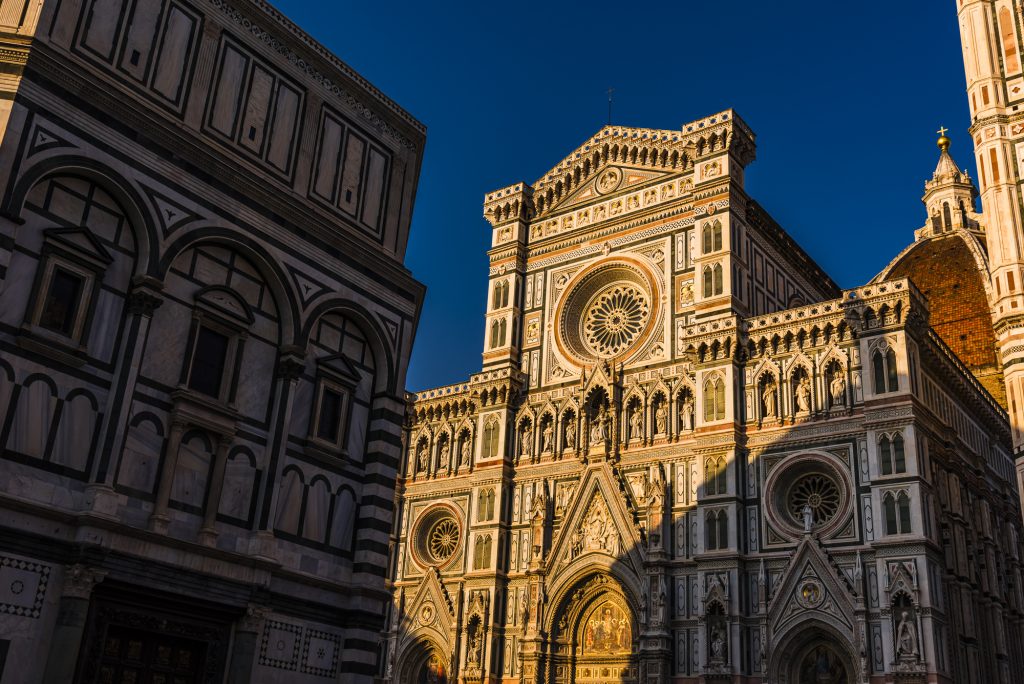 Sunset light on Florence Cathedral (Cathedral di Santa Maria del Fiore), or Duomo, Florence, Tuscany, Italy