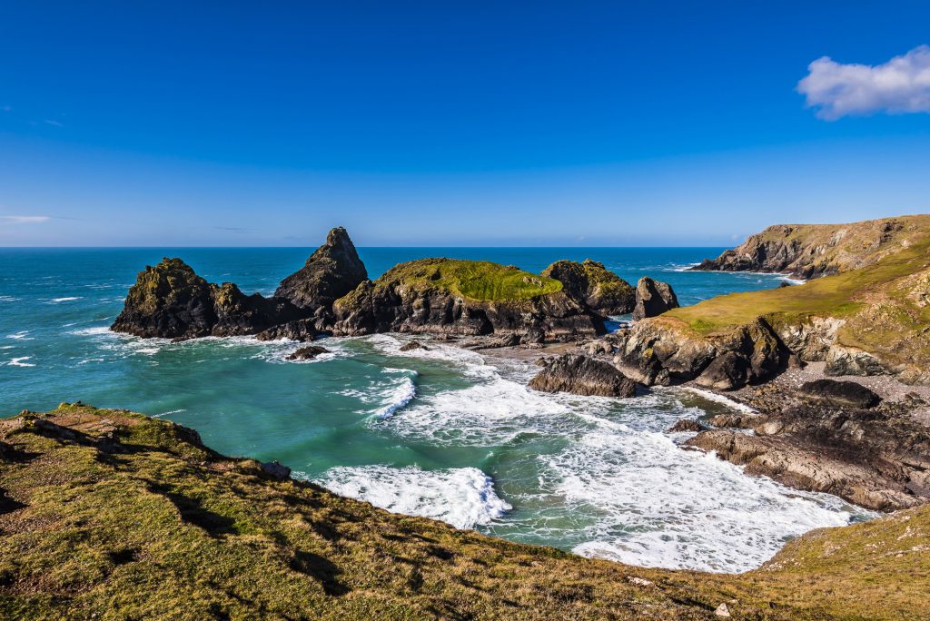 Clear spring day over Kynance Cove, near the Lizard, Cornwall