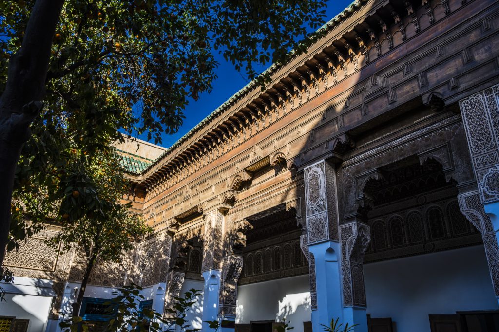 Late afternoon shadows inside the Bahia Palace, Marrakech, Morocco