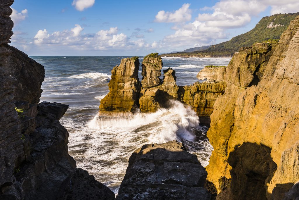 Huge sea waves and surf at Punakaiki, West Coast, South Island, New Zealand