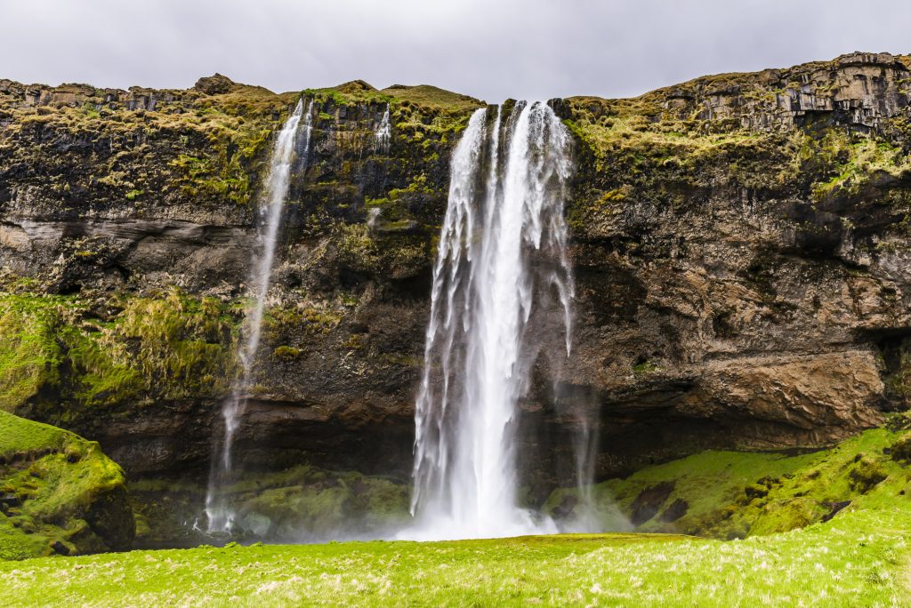 The tall waterfalls at Seljalandsfoss Falls, Iceland