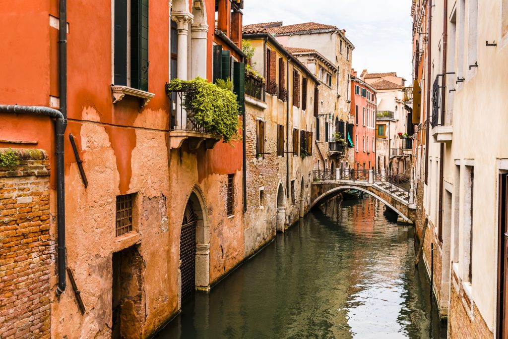 Canal, bridges and buildings in Venice, Veneto, Italy