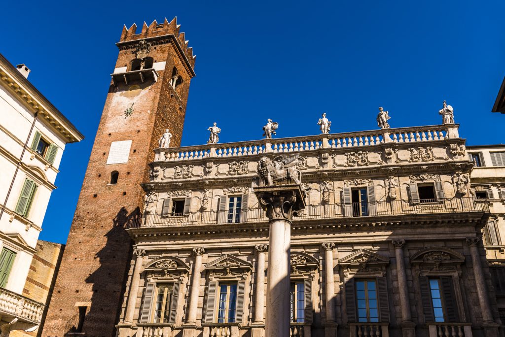 Early morning light at the Piazza delle Erbe, Verona, Veneto, Italy
