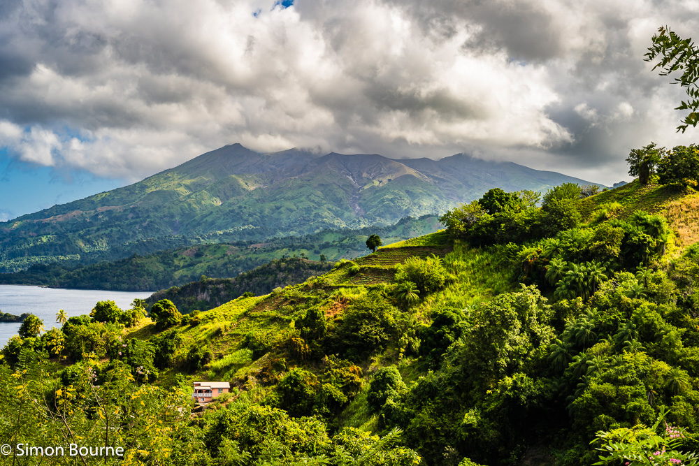 La Soufriere volcano and Chateaubelair Bay at the north of the tropical Caribbean island of St Vincent and the Grenadines